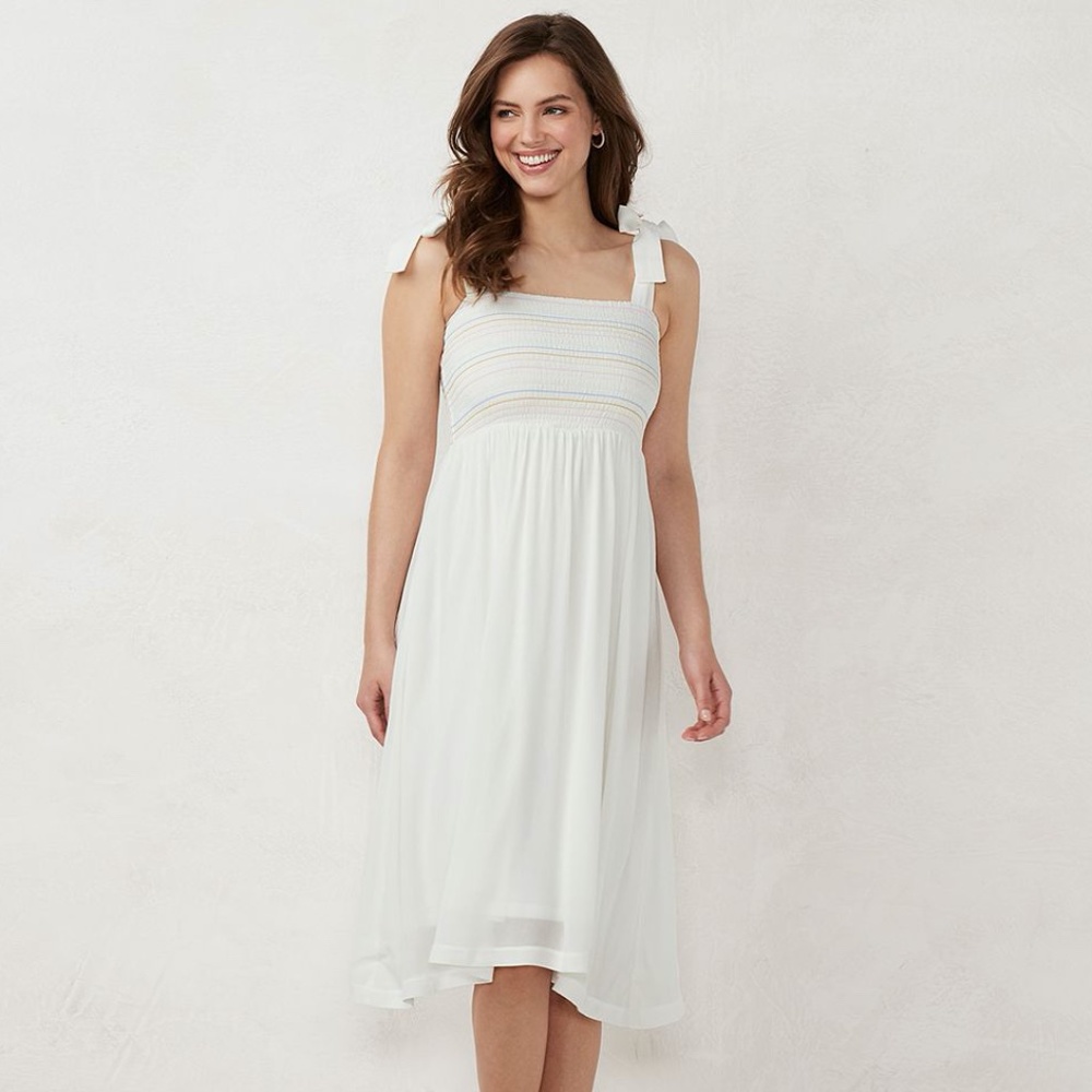 White Smocked Sundress with Tie Shoulders | LC Lauren Conrad